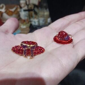 Vtg Red Hat Society Red & Purple Enamel Rhinestone Brooch And Ring (Sz 6.5) Set